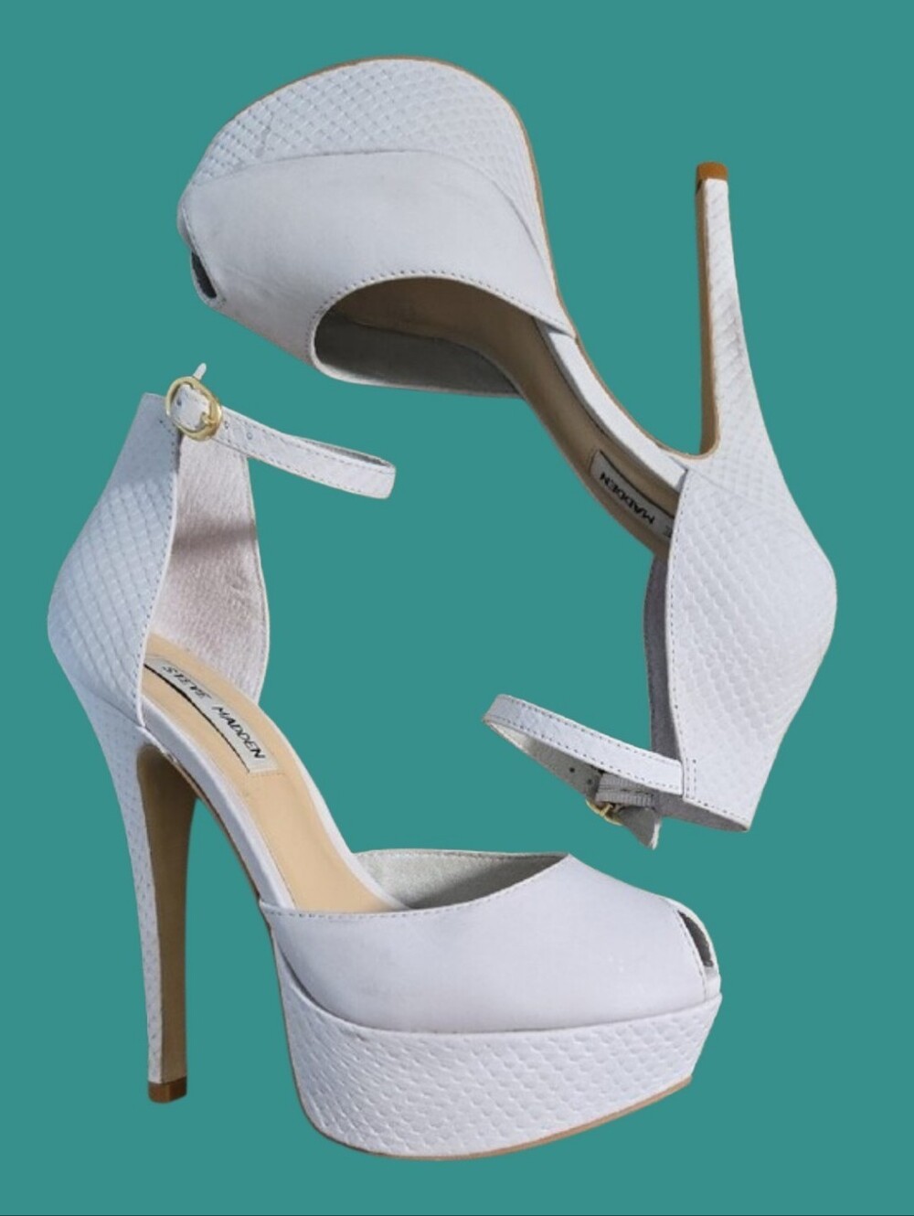 Steve Madden White Peep-Toe Platform Ankle-Strap Heels